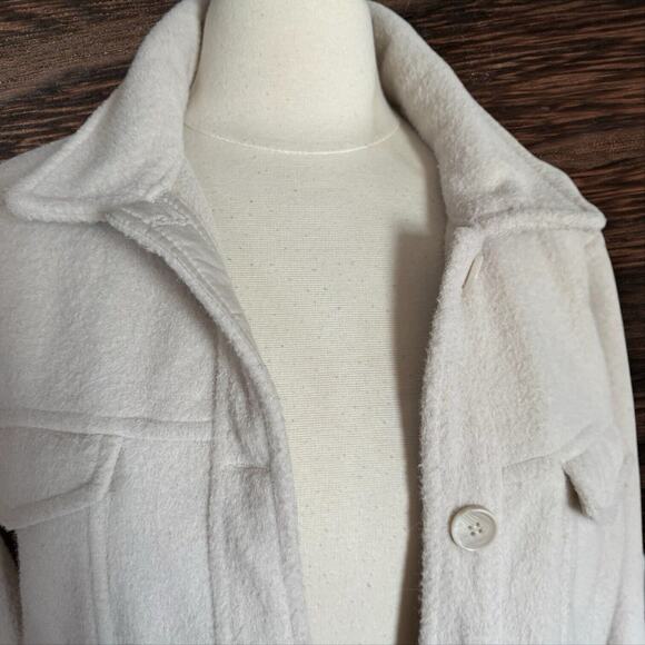Joie Cropped Shacket Shirt Jacket Sz XL Boiled Wool Feel Ivory Blogger Favorite - Picture 5 of 8